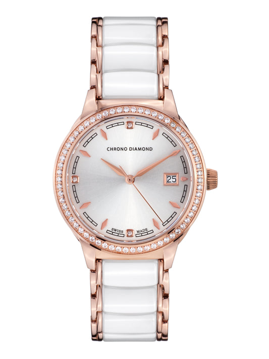 Automatic watches — Thyrsa — Chrono Diamond — rosegold IP ceramic white