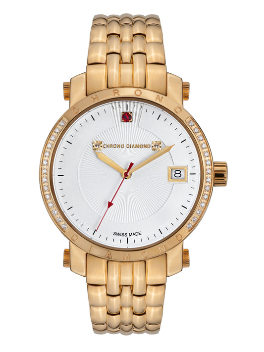 Automatic watches — Nesta — Chrono Diamond — gold IP silver red stone Zirconia
