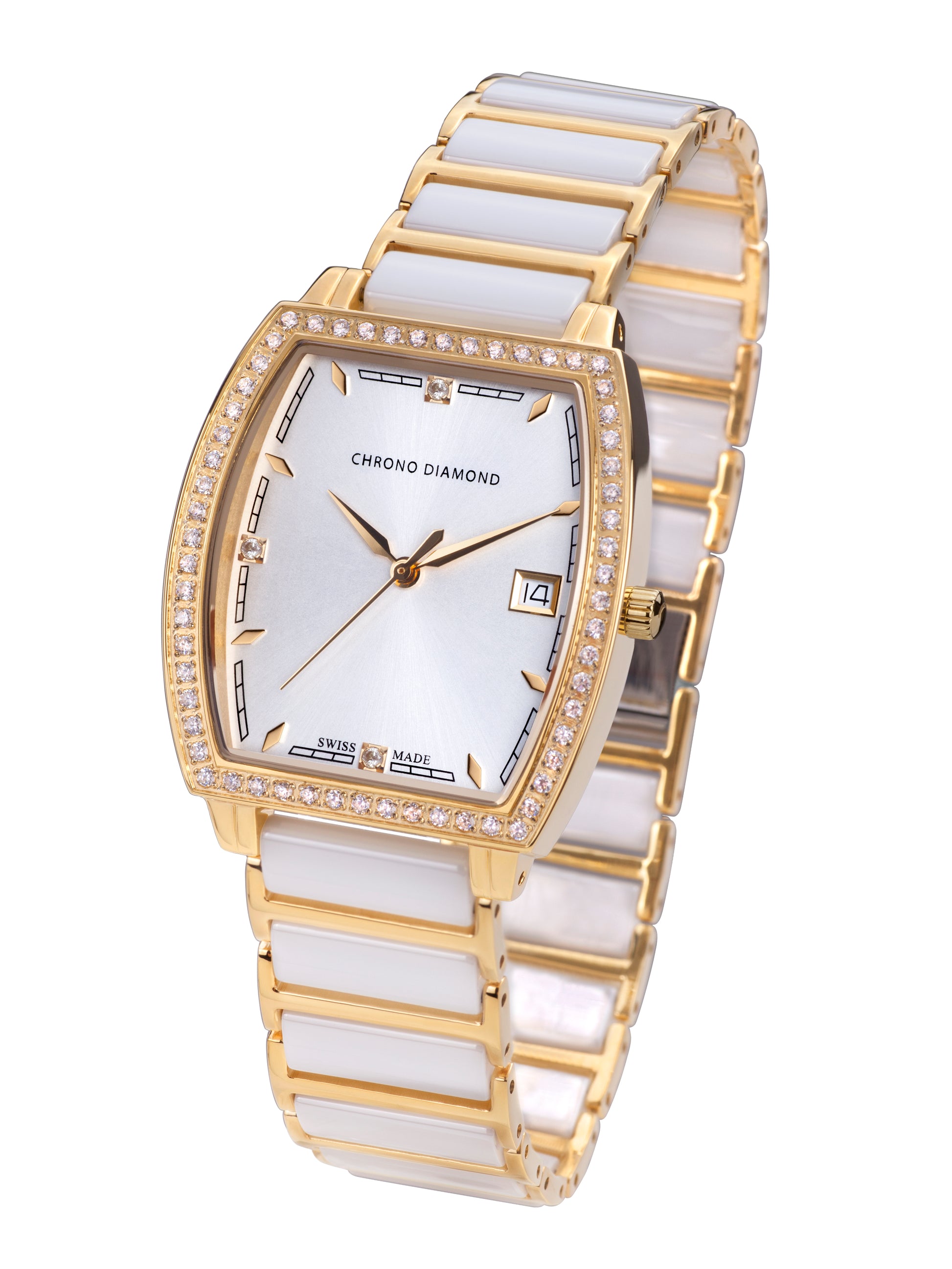 Automatic watches — Leandra — Chrono Diamond — gold IP ceramic white