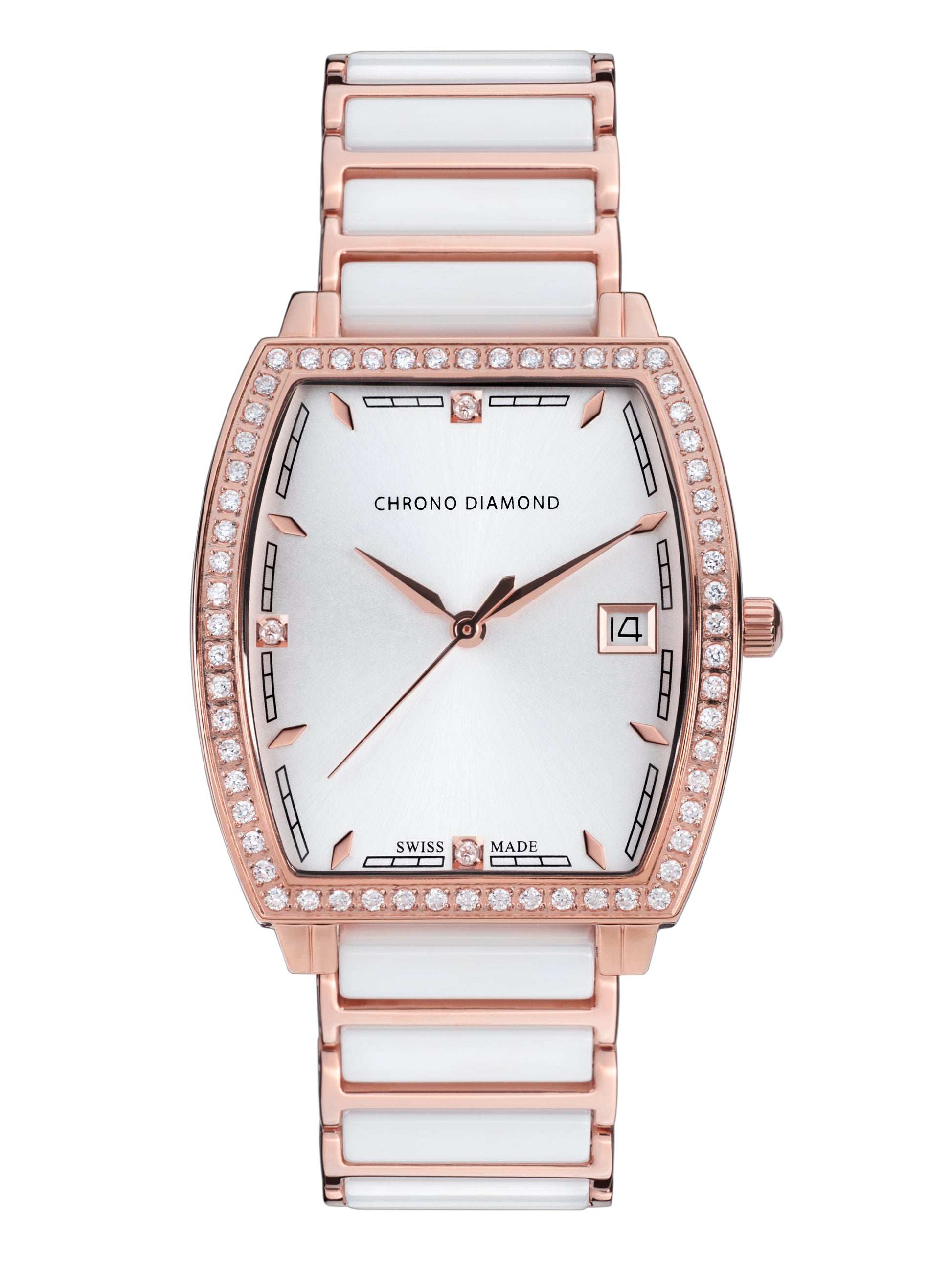Automatic watches — Leandra — Chrono Diamond — rosegold IP ceramic white