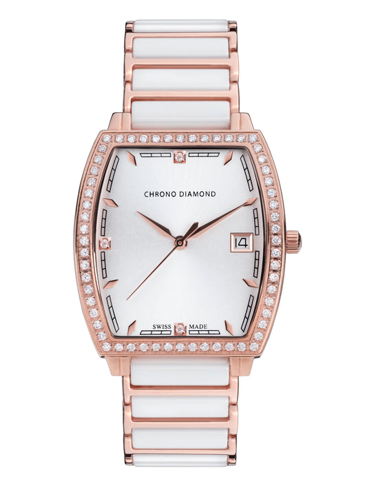 Automatic watches — Leandra — Chrono Diamond — rosegold IP ceramic white