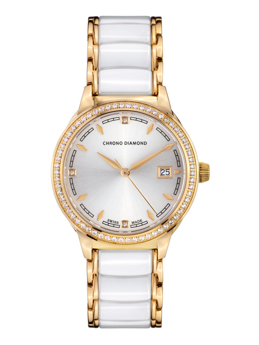 Automatic watches — Thyrsa — Chrono Diamond — gold IP ceramic white