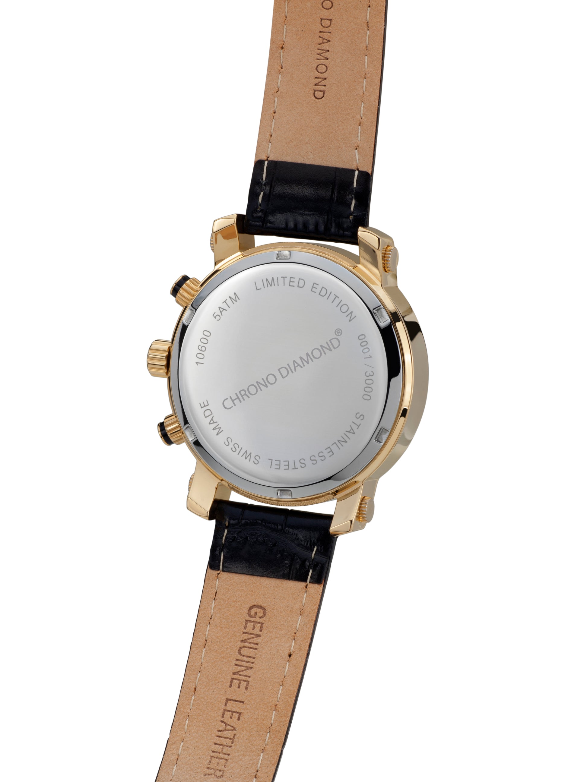 Automatic watches — Nestor — Chrono Diamond — gold IP black leather