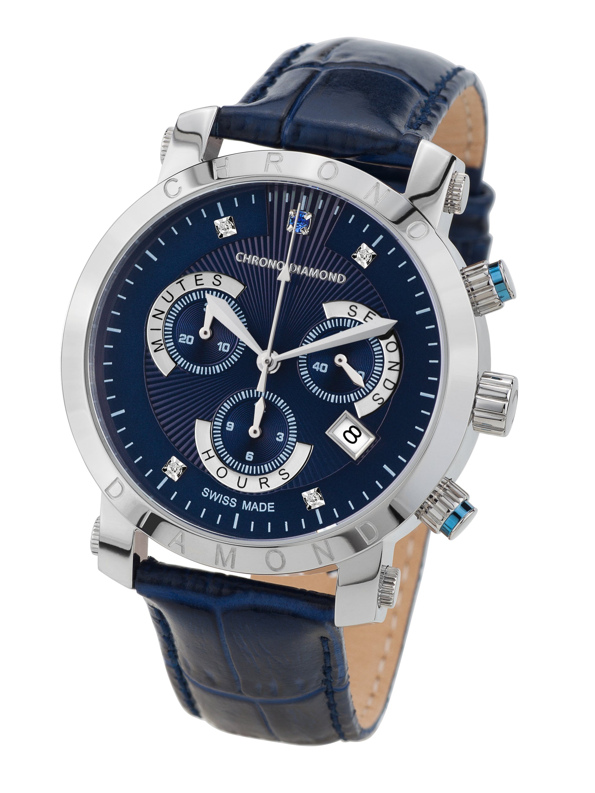 Automatic watches — Nestor — Chrono Diamond — steel blue leather