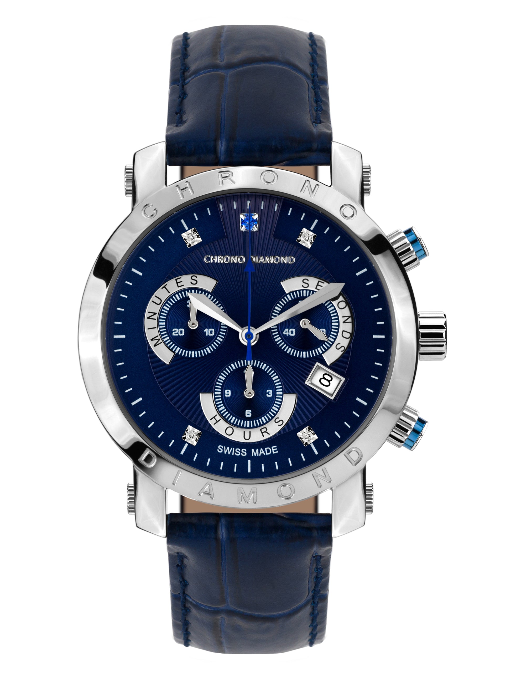 Automatic watches — Nestor — Chrono Diamond — steel blue leather II