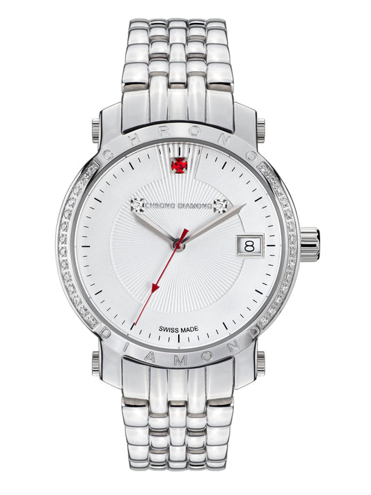 Automatic watches — Nesta — Chrono Diamond — steel silver red stone