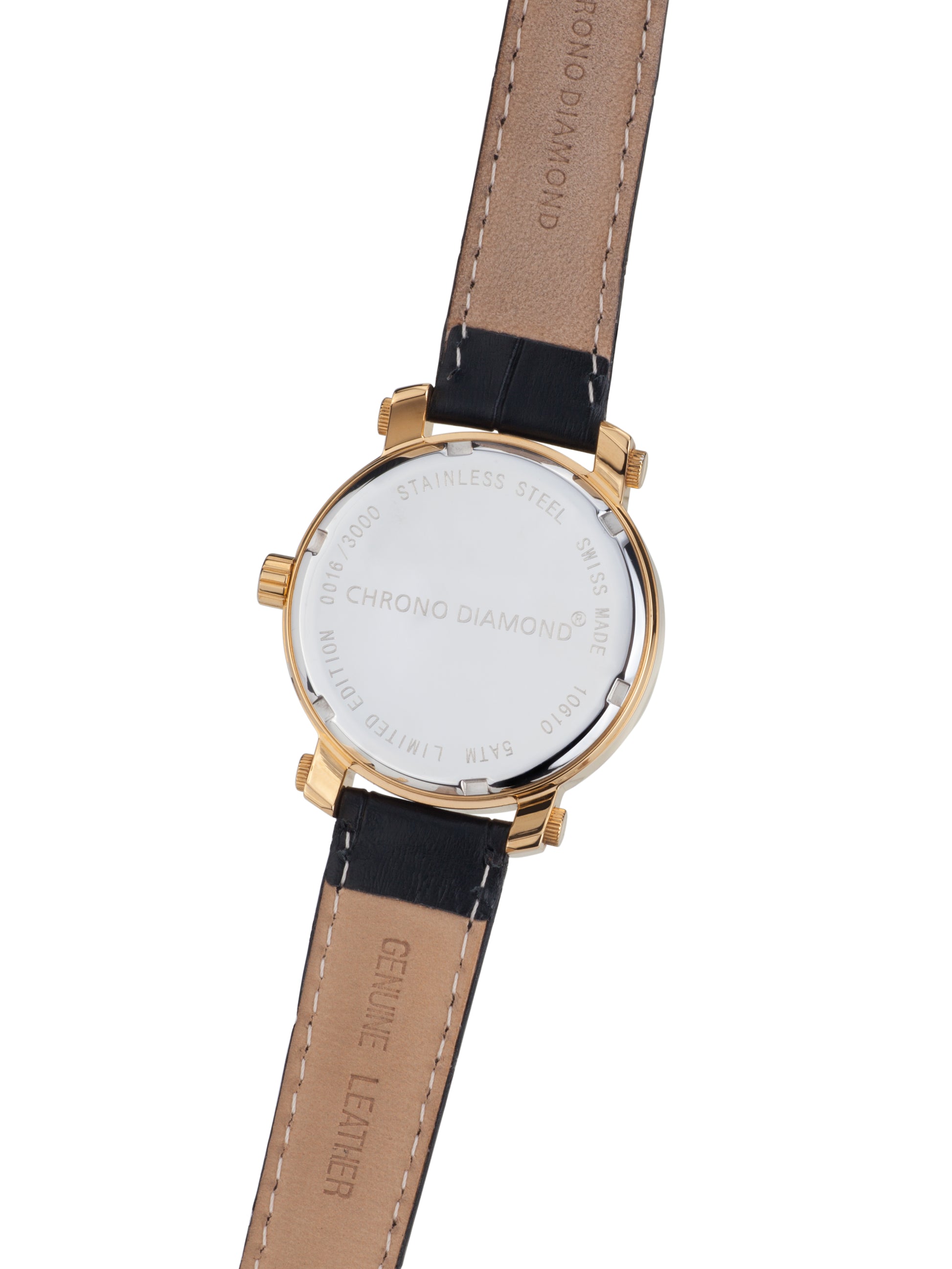 Automatic watches — Nesta — Chrono Diamond — gold IP black leather