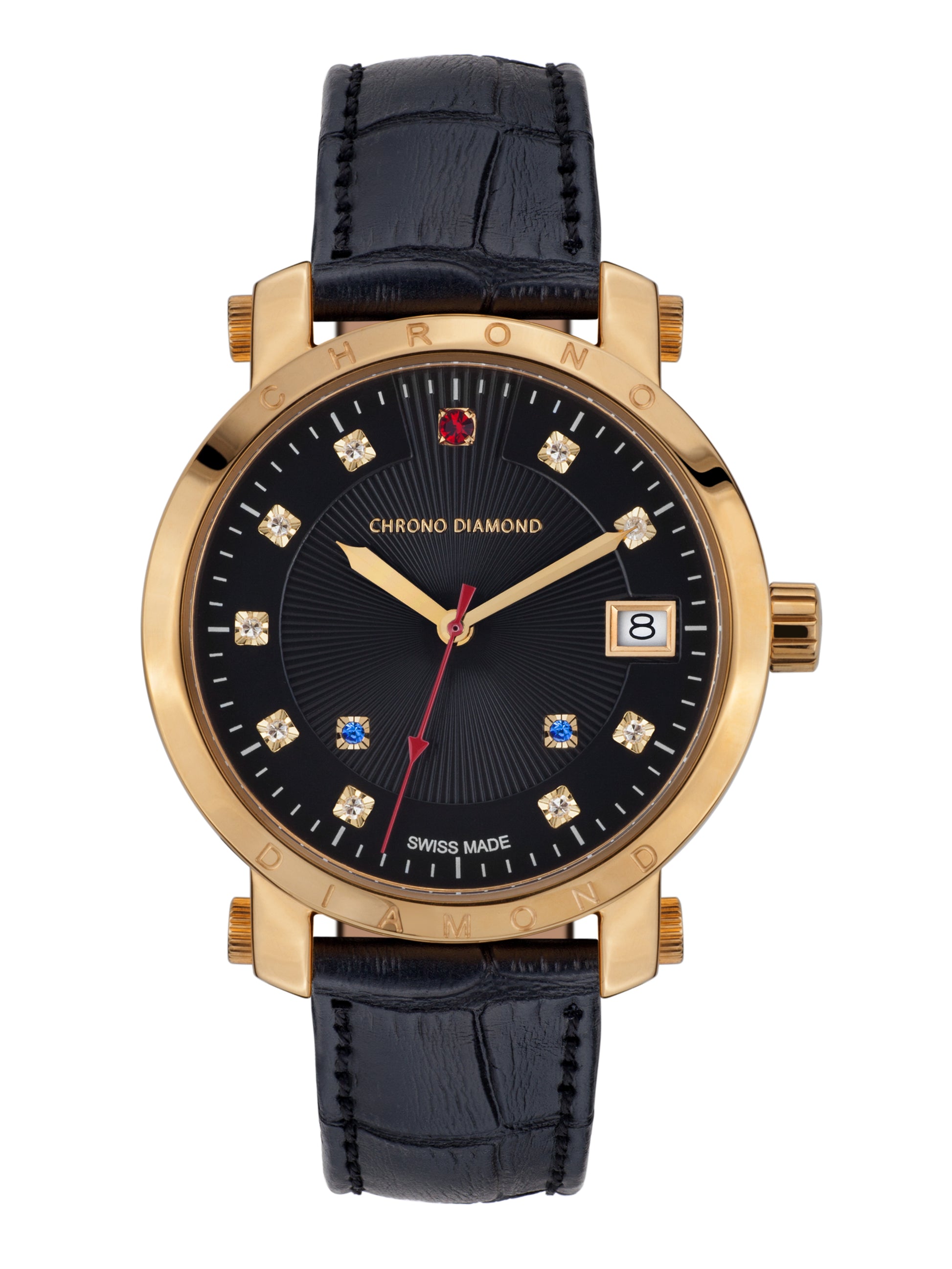Automatic watches — Nesta — Chrono Diamond — gold IP black leather
