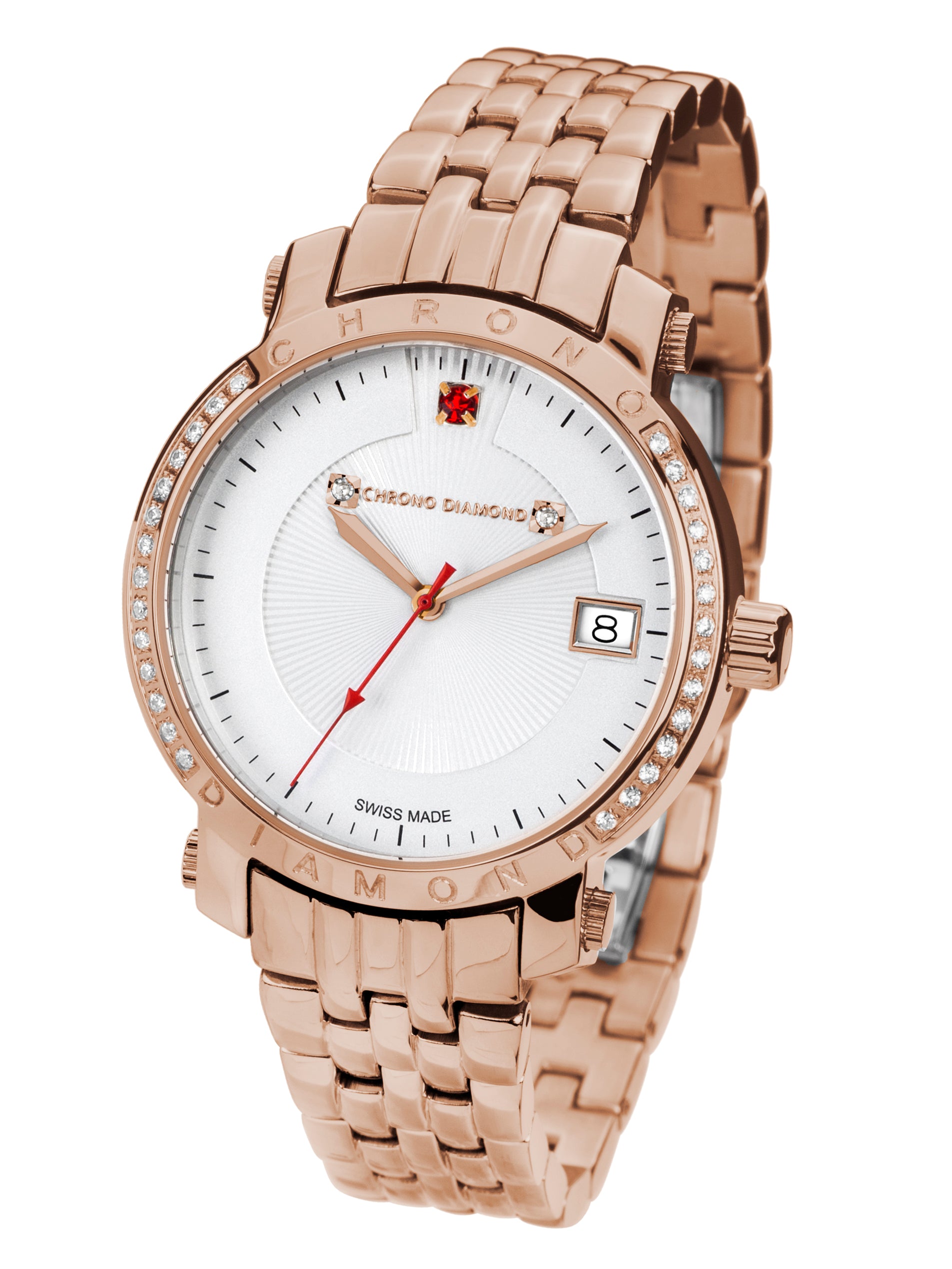Automatic watches — Nesta — Chrono Diamond — rosegold IP silver red stone