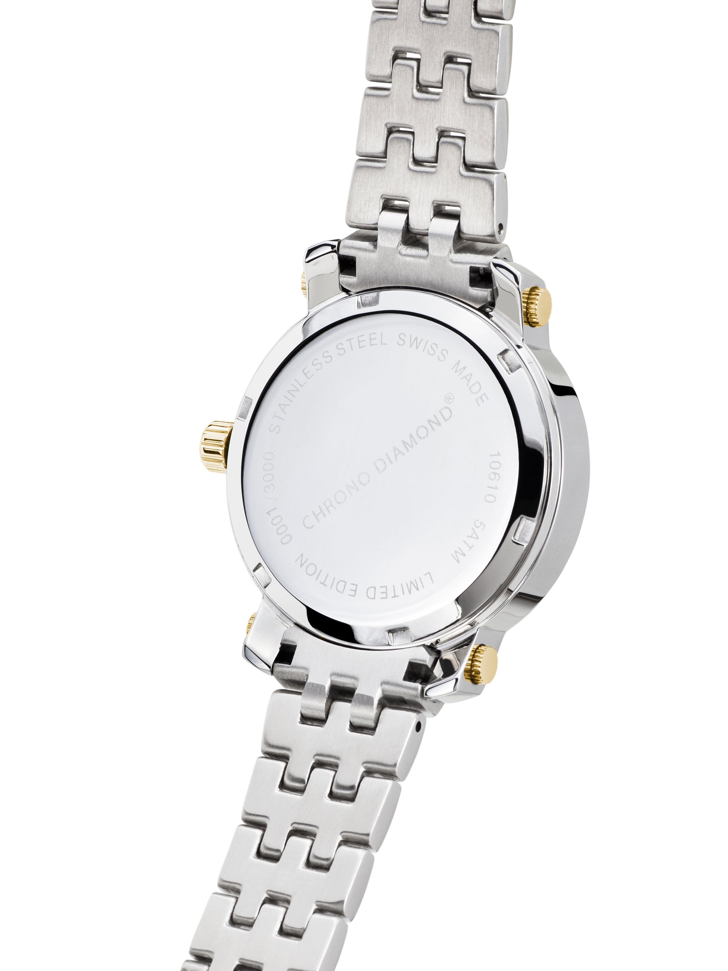 Automatic watches — Nesta — Chrono Diamond — Two Tone steel gold IP silver red stone