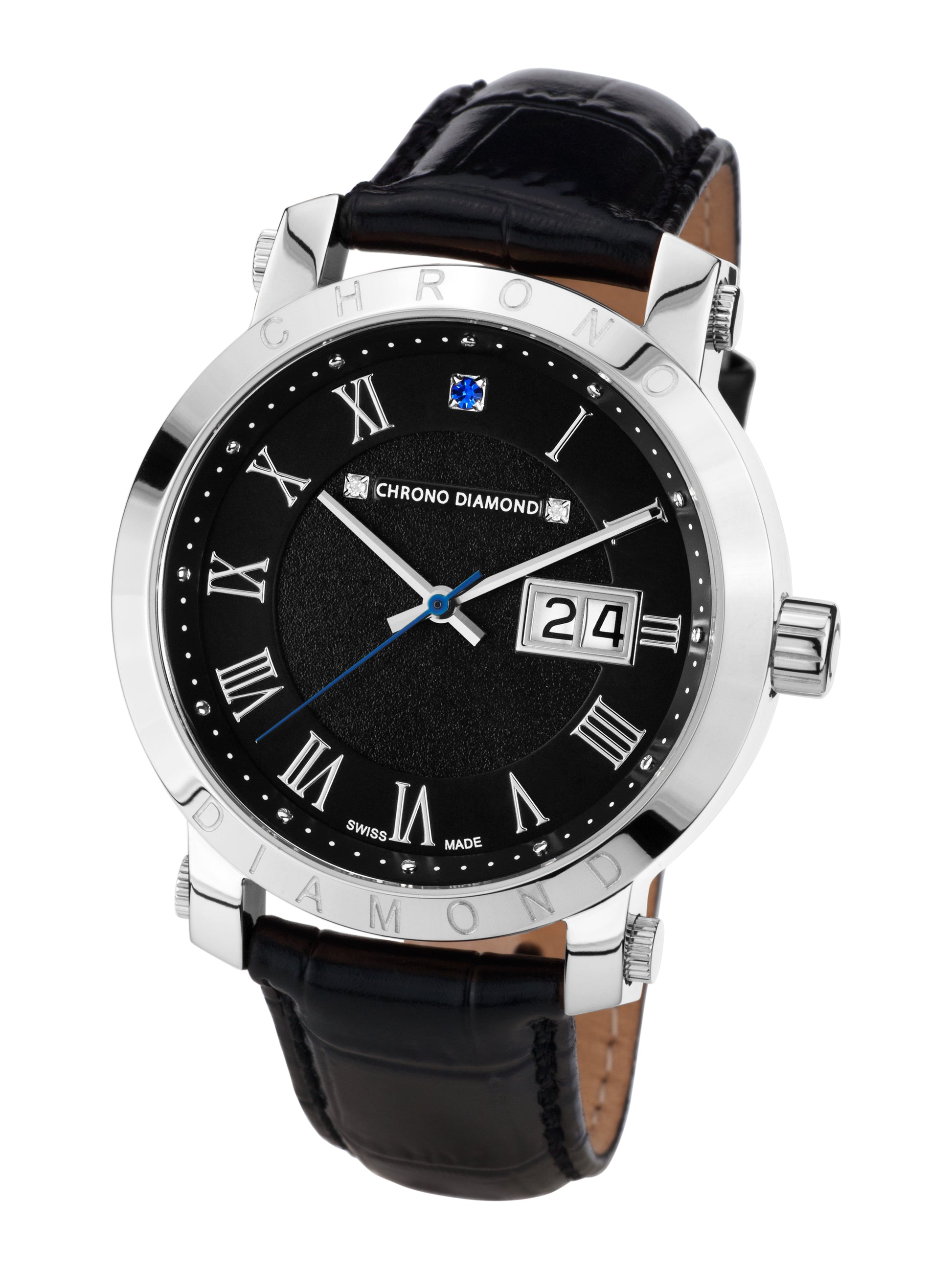 Automatic watches — Nestorius — Chrono Diamond — steel black leather
