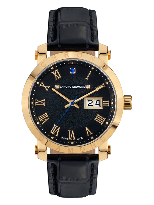 Automatic watches — Nestorius — Chrono Diamond — gold IP black leather