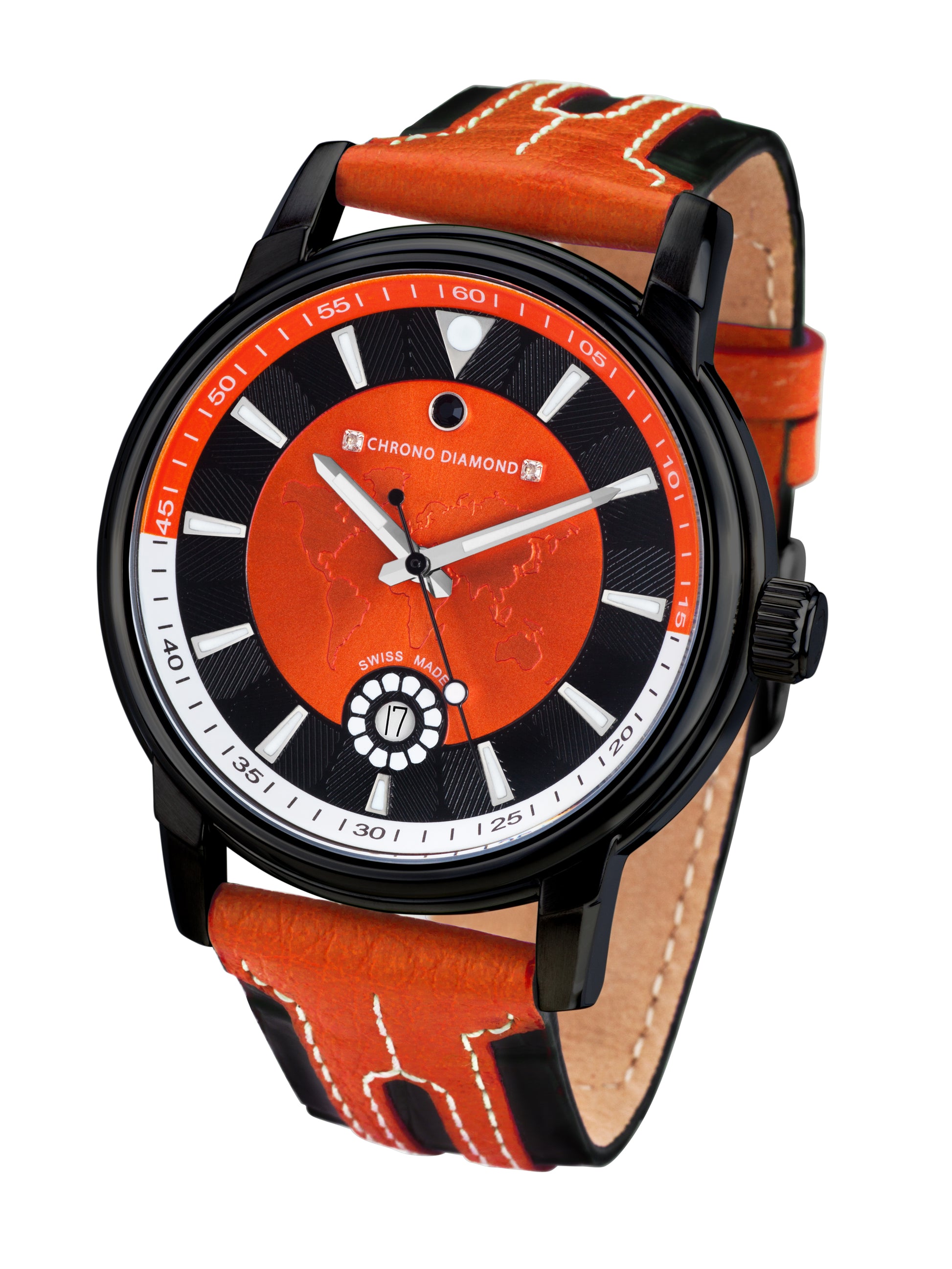Automatic watches — Nereus — Chrono Diamond — black IP orange