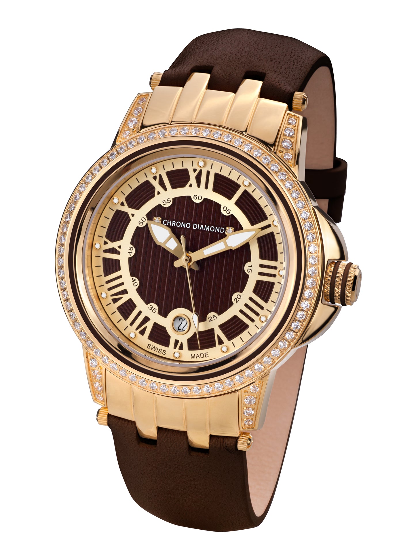 Automatic watches — Dionne — Chrono Diamond — gold IP brown