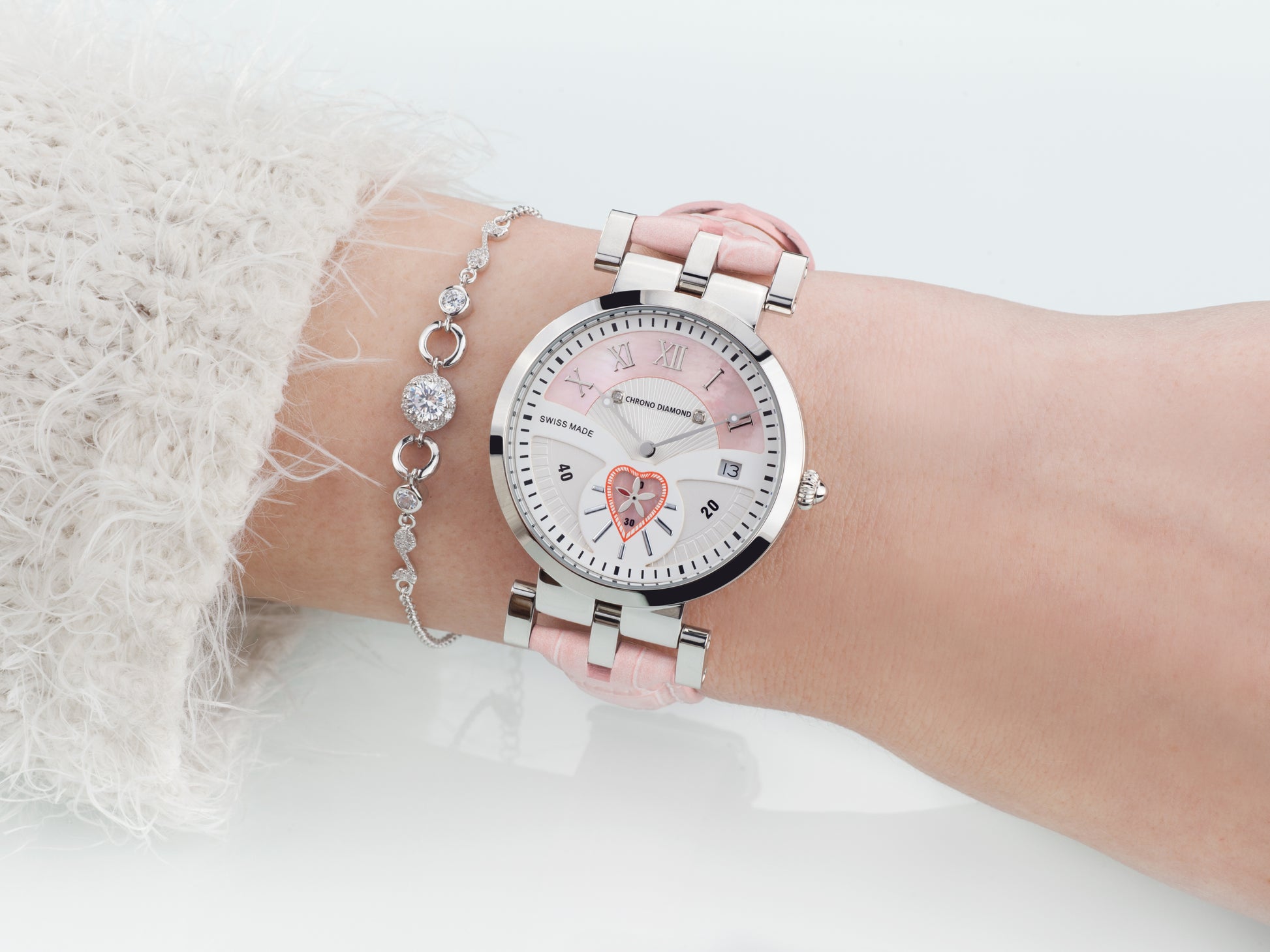 Automatic watches — Feronia — Chrono Diamond — steel pink