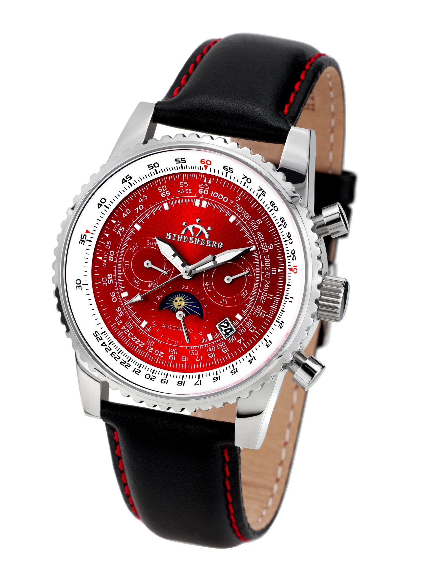 Automatic watches — Air Fighter — Hindenberg — steel red leather