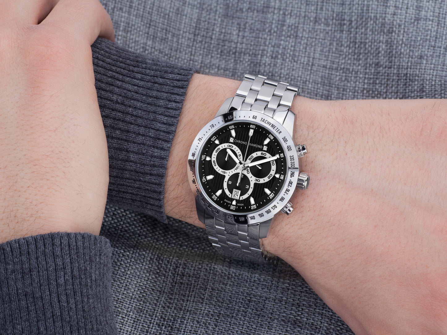 Automatic watches — Theseus — Chrono Diamond — steel black