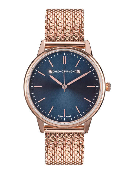 Automatic watches — Zelya — Chrono Diamond — rosegold IP blue