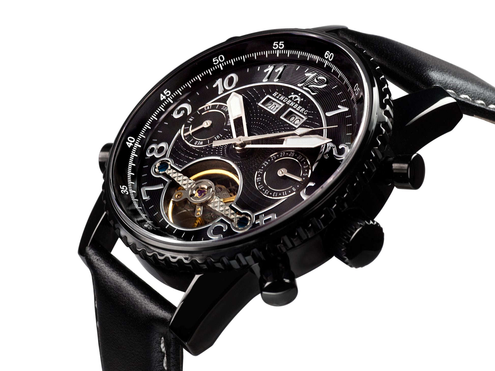 Automatic watches — Air Professional — Hindenberg — PVD Black leather