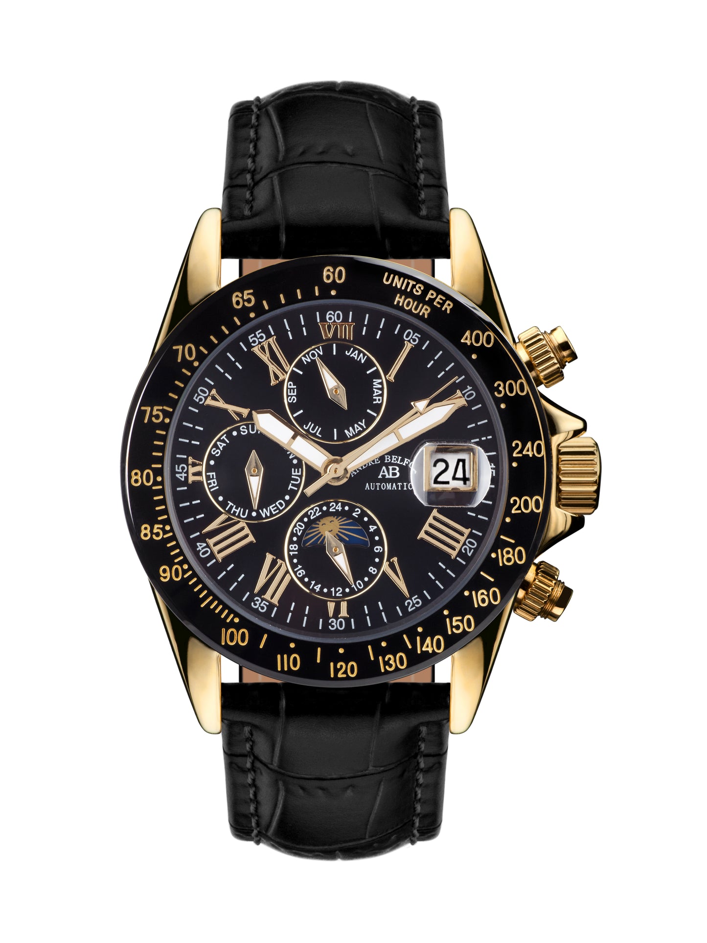 Automatic watches — Le Capitaine — André Belfort — gold onyx leather II