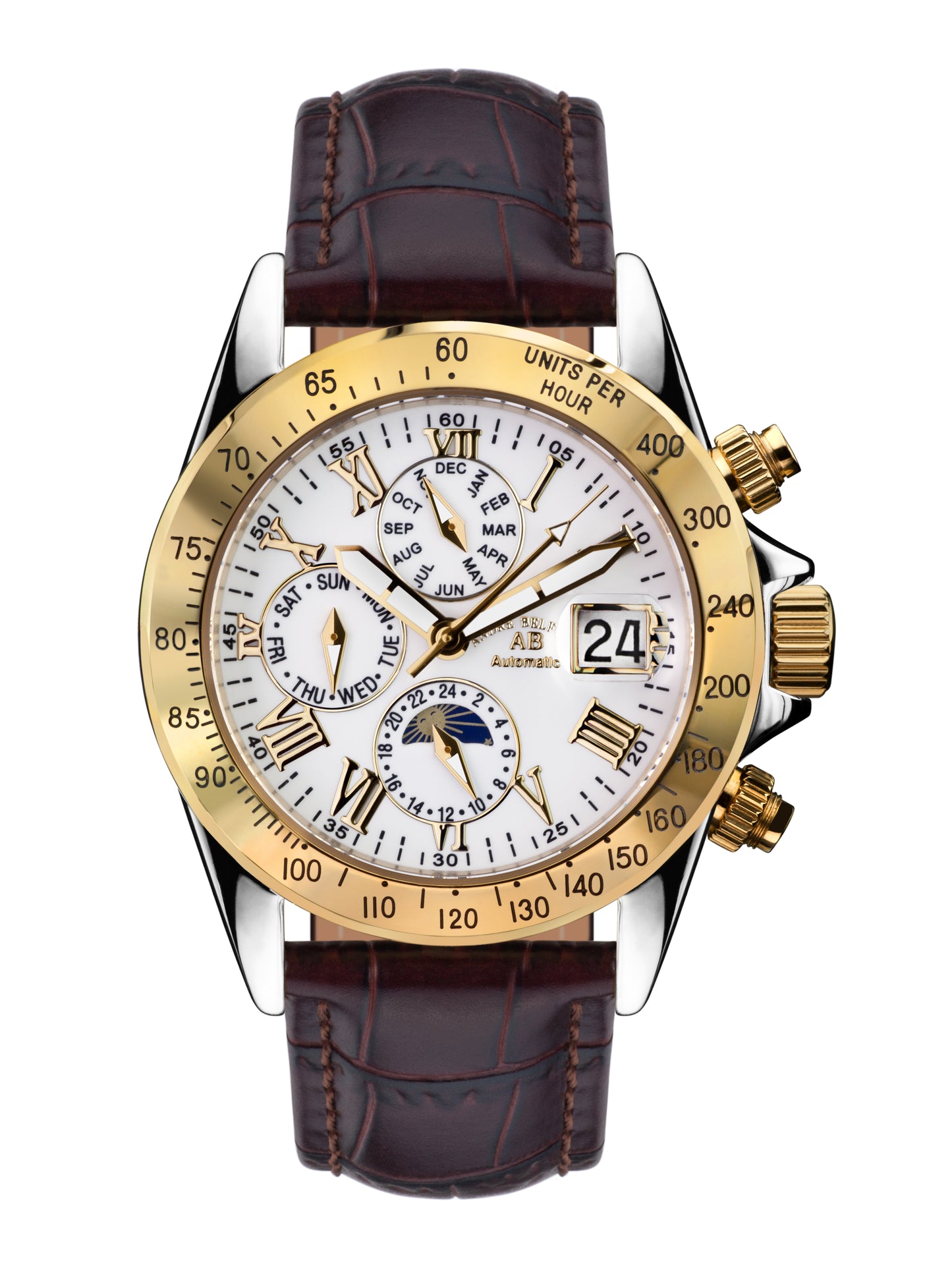 Automatic watches — Le Capitaine — André Belfort — gold/steel white leather