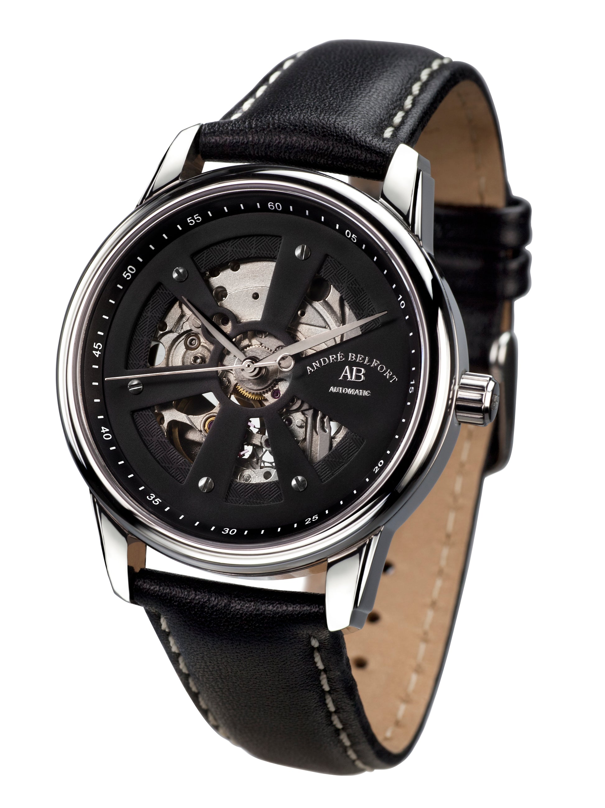 Automatic watches — Roue du temps — André Belfort — leather black