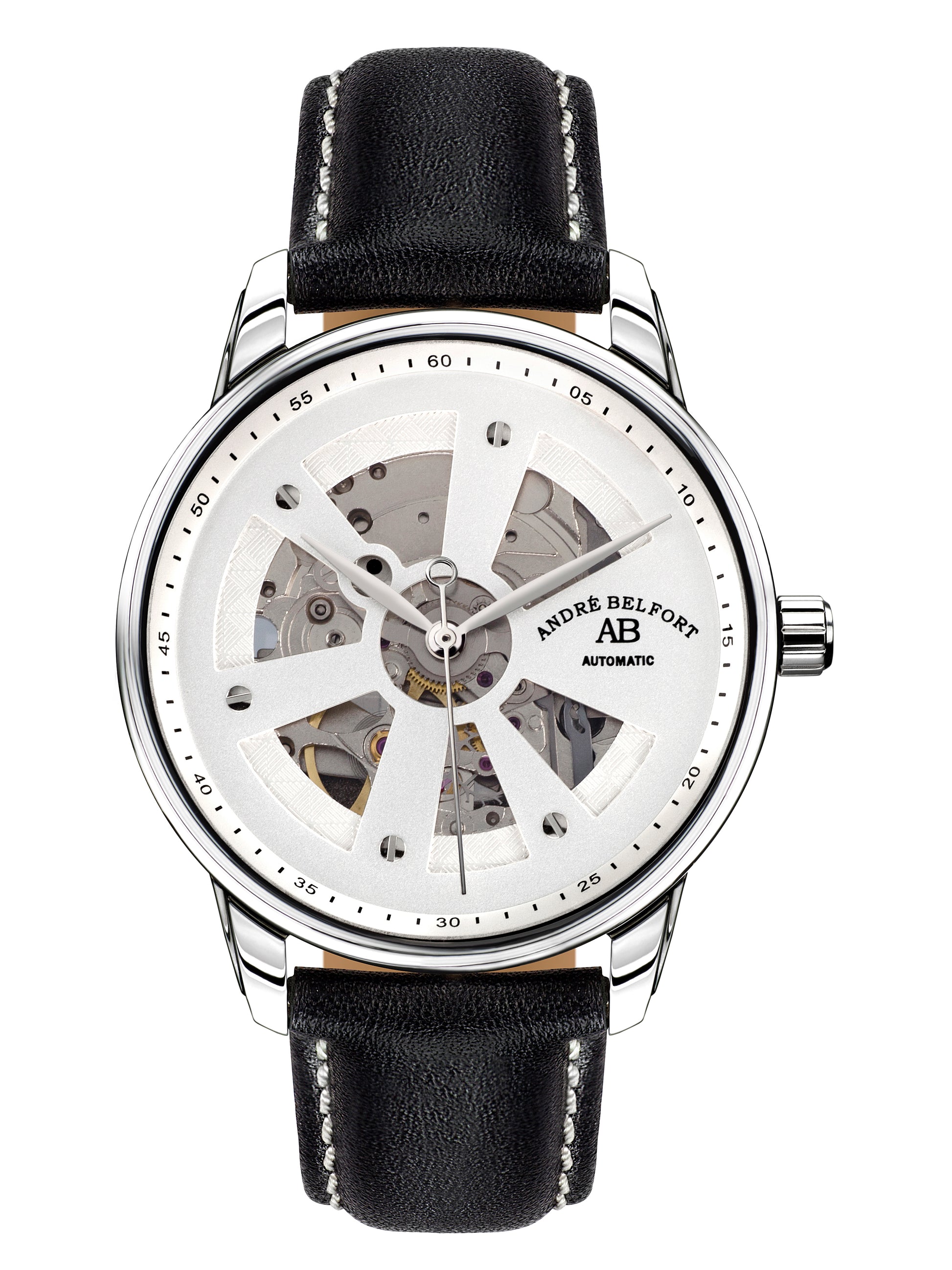 Automatic watches — Roue du temps — André Belfort — leather silver