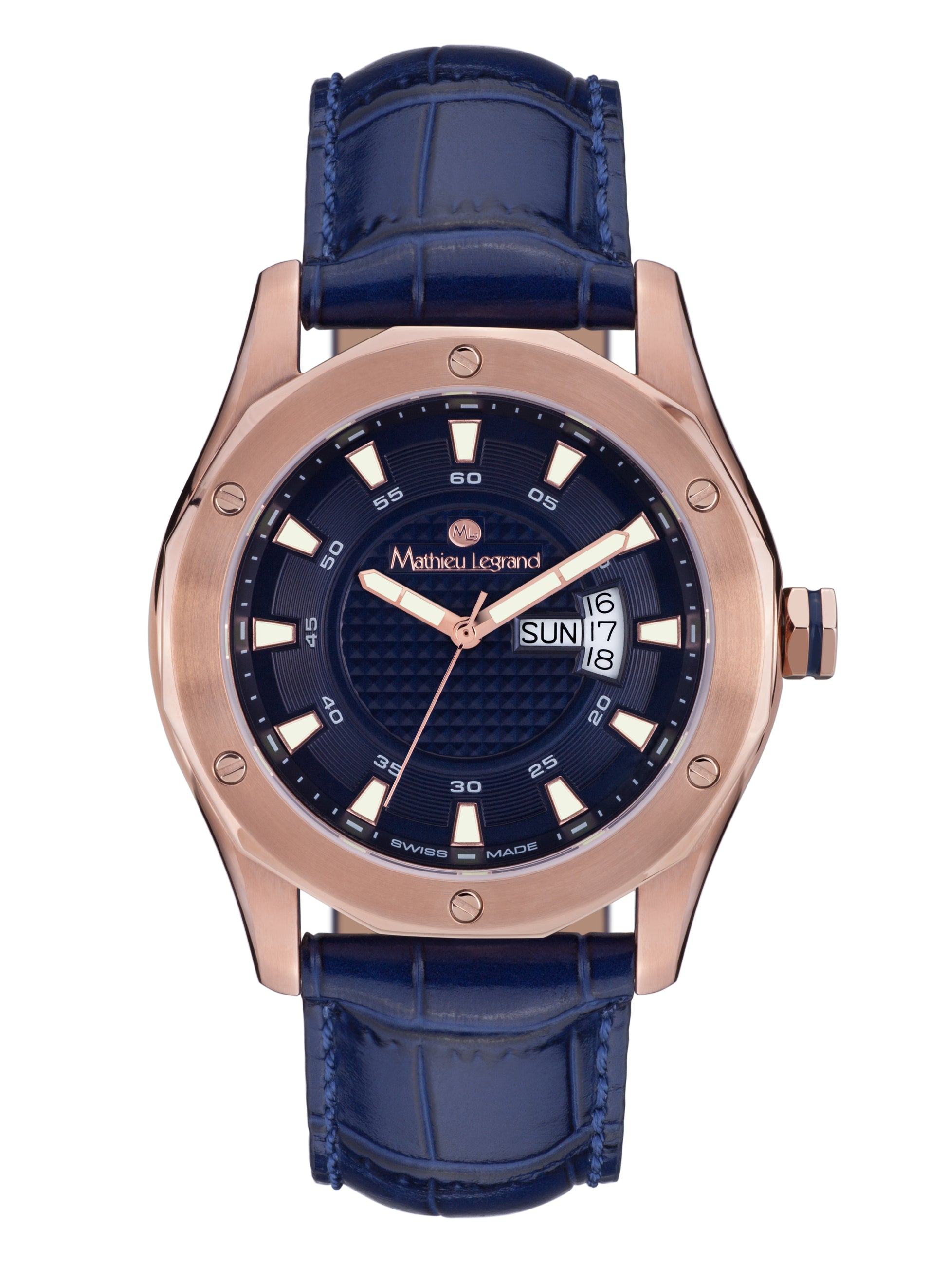 Automatic watches — Dodécagone — Mathieu Legrand — rosegold IP blue leather