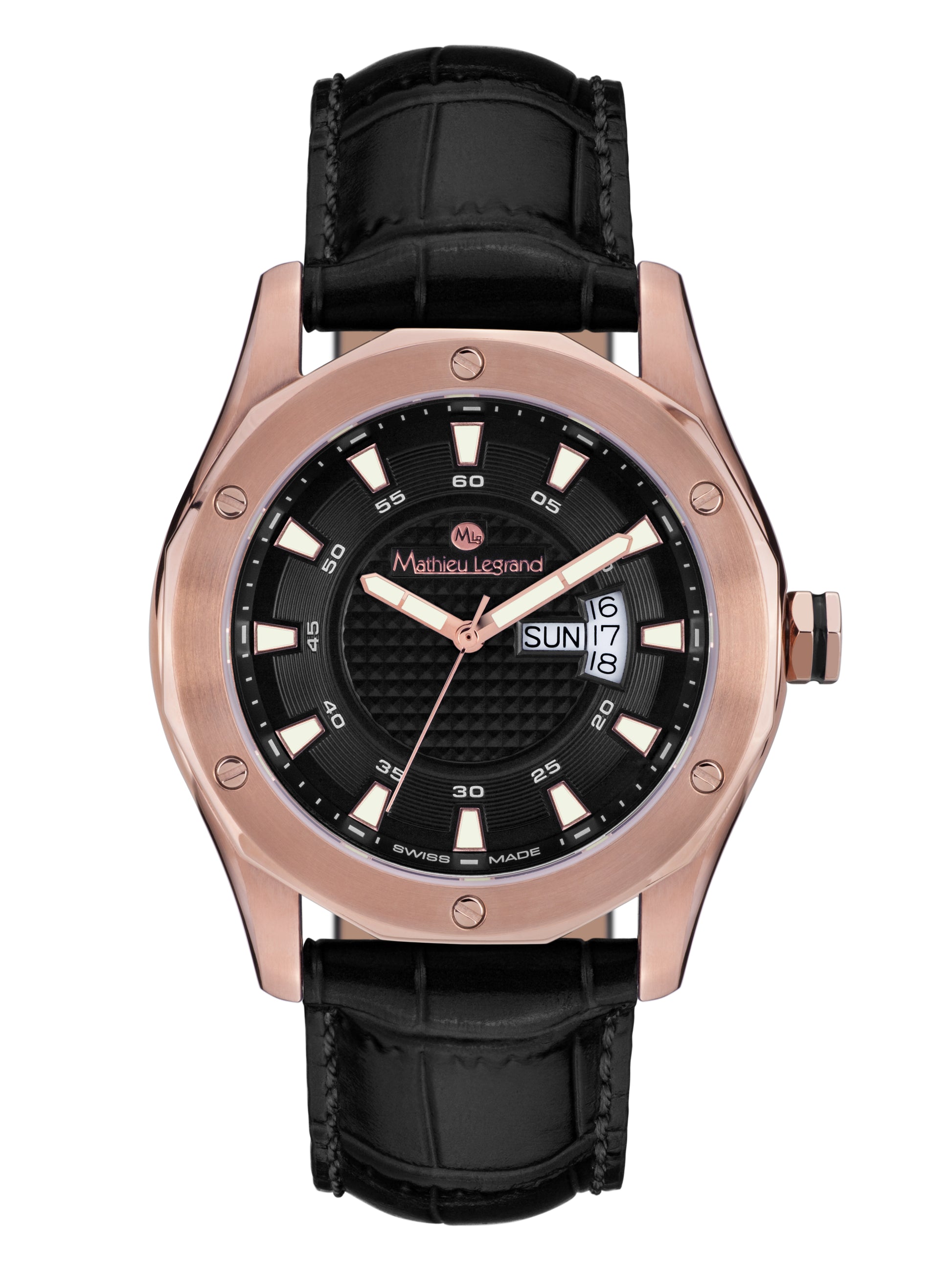 Automatic watches — Dodécagone — Mathieu Legrand — rosegold IP black leather