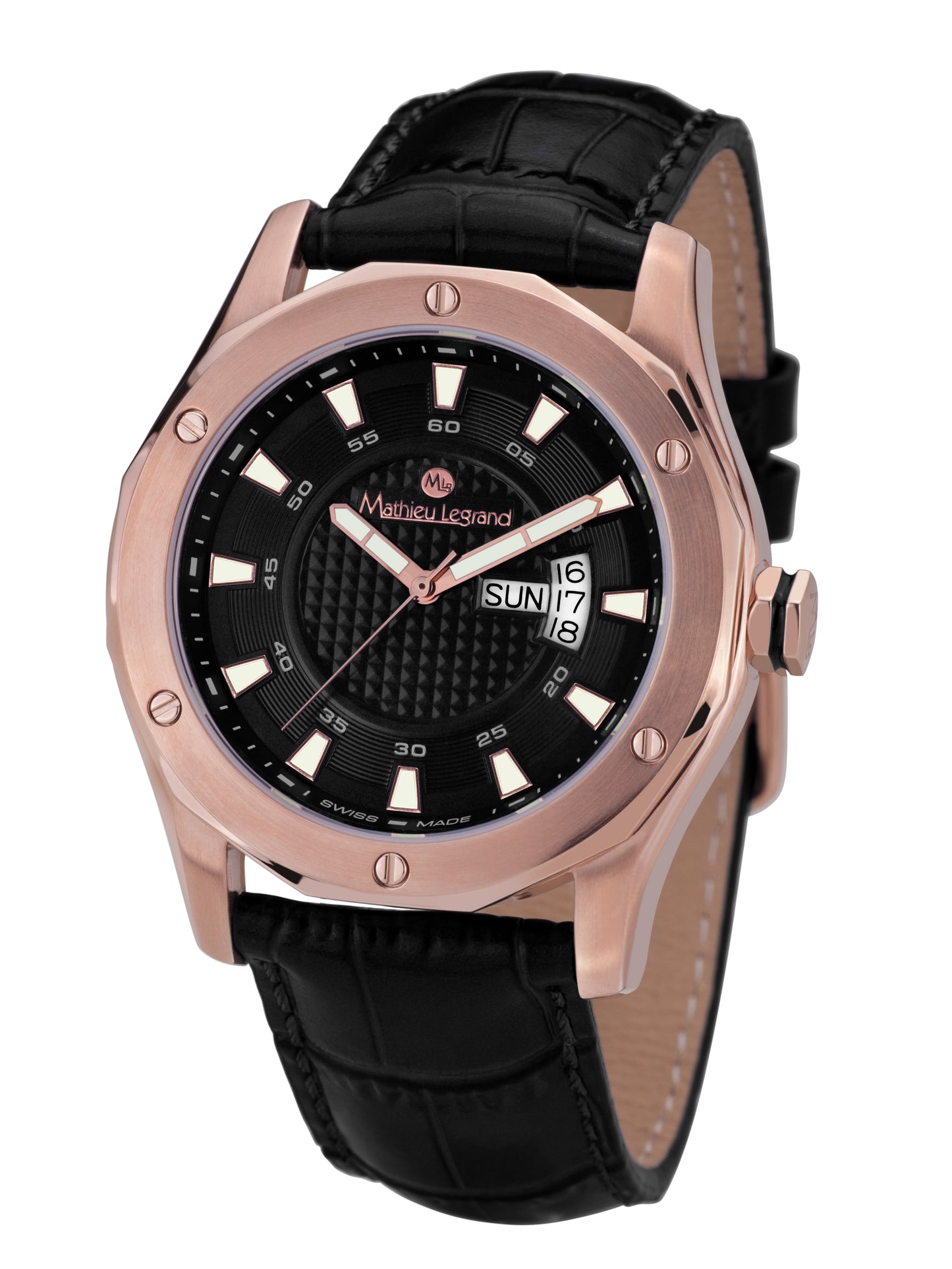 Automatic watches — Dodécagone — Mathieu Legrand — rosegold IP black leather