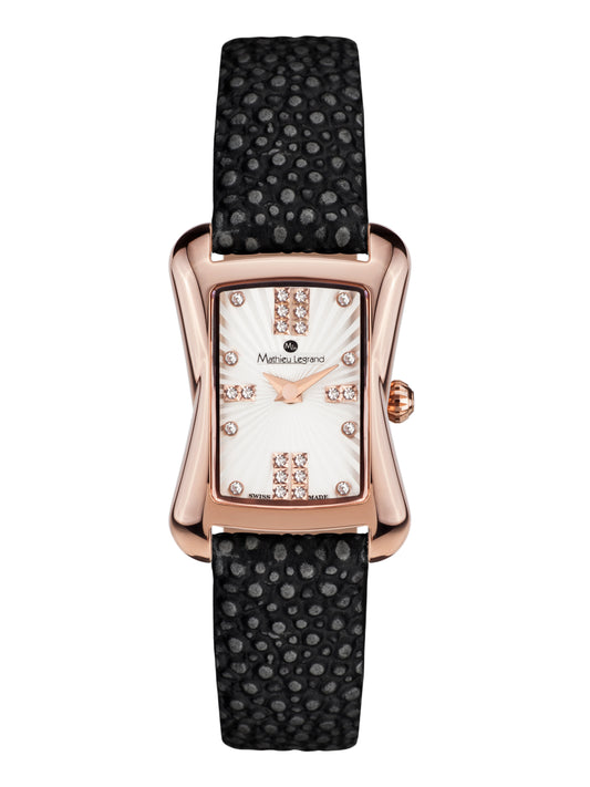 Automatic watches — Papillon — Mathieu Legrand — rosegold IP silver leather black