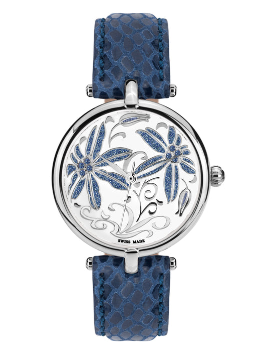 Automatic watches — Fleurs Volantes — Mathieu Legrand — steel silver blue